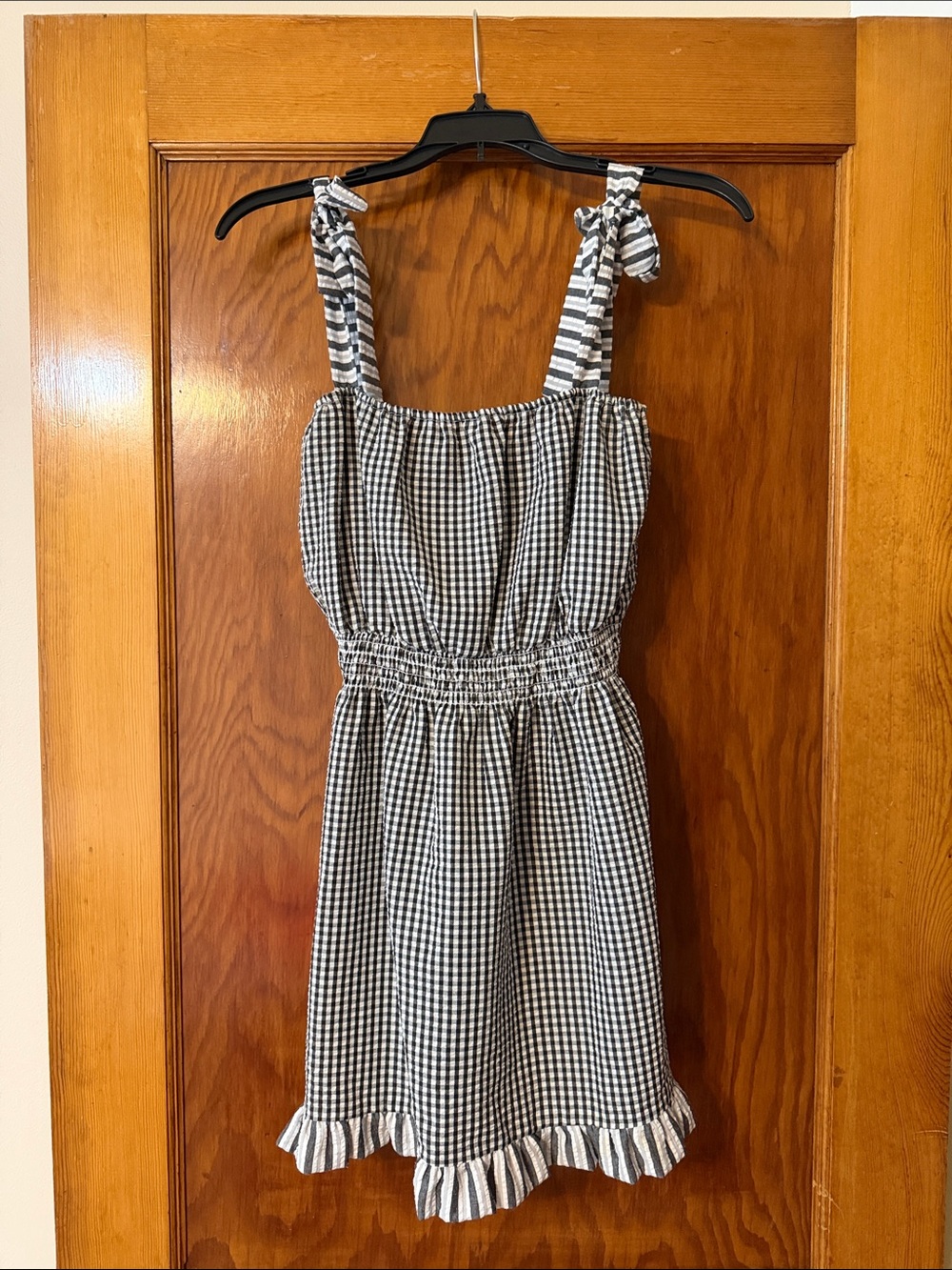 Asos Black & White Gingham Tie-Shoulder Dress